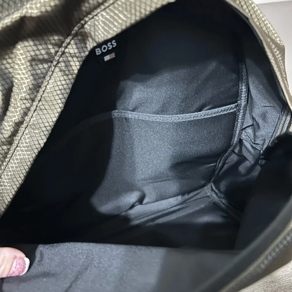 Boss Olive Green Logo Backpack with White Logo